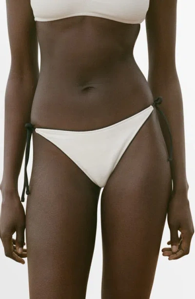 Mango Contrast Side Tie Bikini Bottoms In White