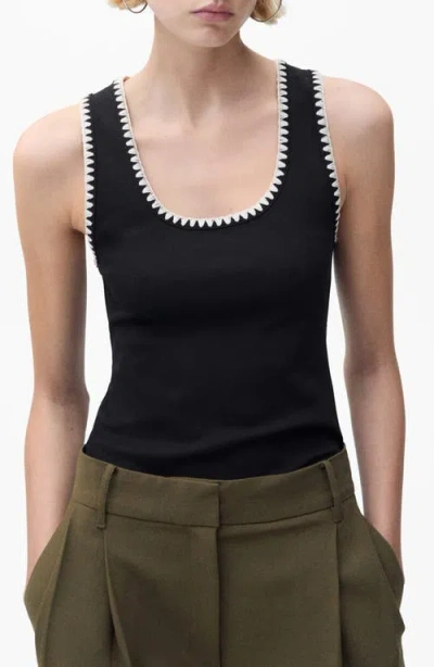 Mango Contrast Stitch Tank Top In Black