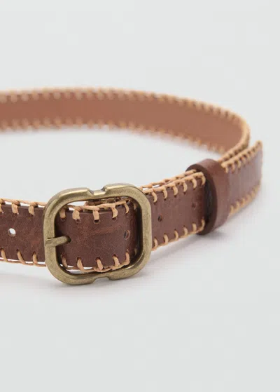 Mango Contrast Stitching Belt Brown