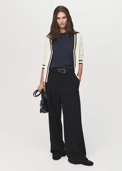 Mango Contrast Stripe Cardigan Ecru In Blue