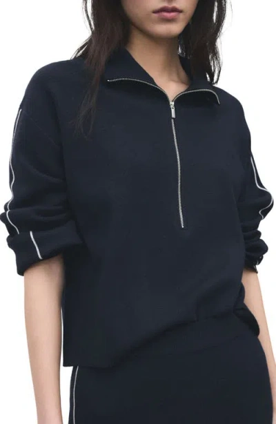 Mango Contrast Stripe Half Zip Sweater In Blue