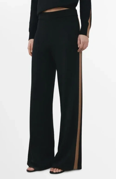 Mango Contrast Stripe Knit Trousers Black