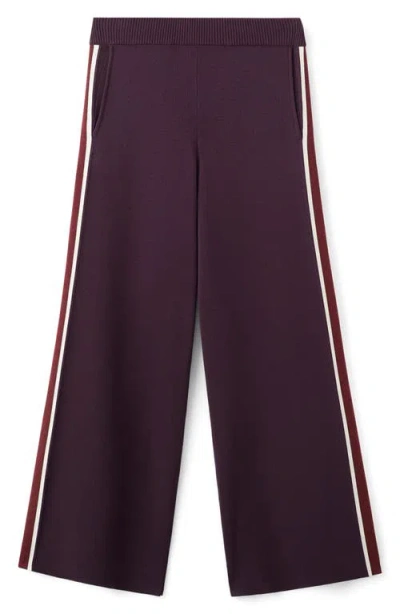 Mango Contrast Stripe Knit Pants In Burgundy