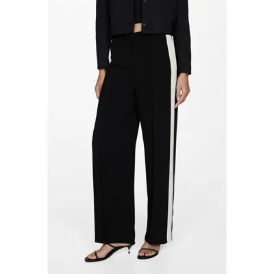 Mango Contrast Stripe Pants In Black