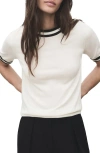 Mango Contrast Stripe Short Sleeve Sweater In White