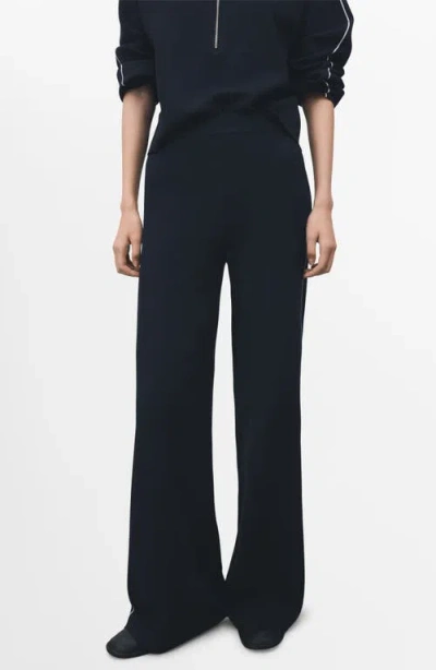 Mango Contrast Stripe Straight Leg Pants In Black