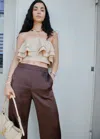 Mango Contrast Stripe Straight Trousers Plum In Brown