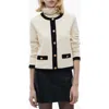 Mango Contrast Trim Short Sleeve Cardigan In Ecru