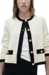 Mango Contrast Trim Cardigan In Ecru