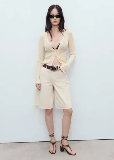 Mango Cardigan Liseré Contrastant Écru - Femme - M -