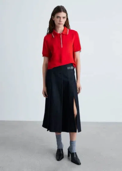 Mango Contrast Trim Crop Polo Red