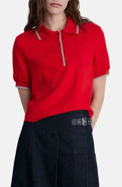 Mango Contrast Trim Crop Polo In Red