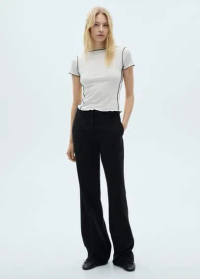 Mango Contrast Trim Crop Top T-shirt White