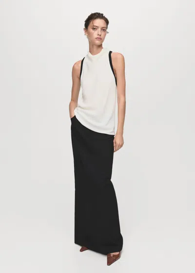 Mango Contrast Trim Draped Collar Blouse In White
