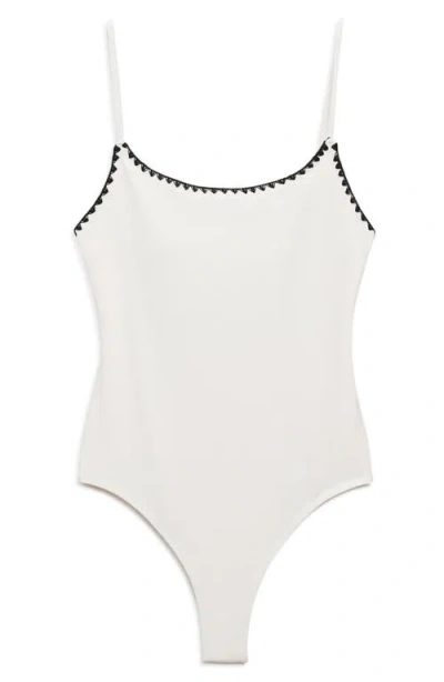 Mango Contrast Trim One-piece Swimsuit In White
