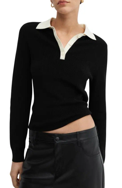 Mango Contrast Polo Sweater In Black