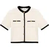 Mango Contrast Trim Short Sleeve Cardigan In Ecru