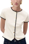 Mango Contrast Trim Short Sleeve Cotton Cardigan In White