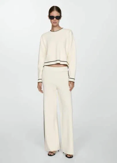 Mango Contrast Trim Sweater Ecru In Écru