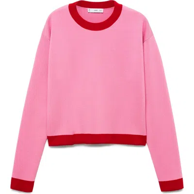 Mango Contrast Trim Sweater In Pastel Pink