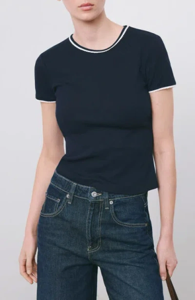 Mango Contrast Trim T-shirt In Blue