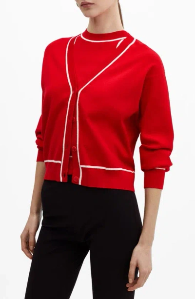 Mango Contrast Trim V-neck Cardigan In Red