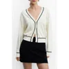 Mango Contrast Trim V-neck Cardigan In Sand