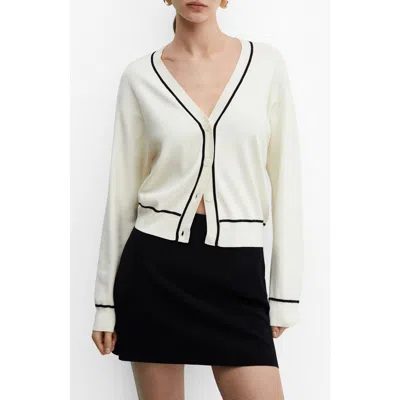 Mango Contrast Trim V-neck Cardigan In Sand