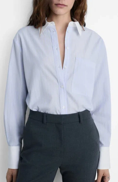 Mango Contrast Trim Woven Shirt In Blue