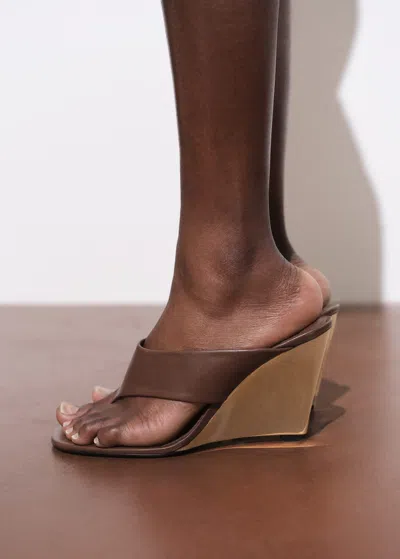 Mango Sandales Compensées Cuir Chocolat - Femme - 39 -