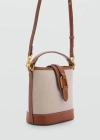 Mango Contrasting Canvas Bucket Bag Leather In Leather