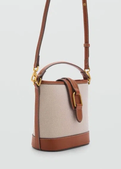 Mango Contrasting Canvas Bucket Bag Leather