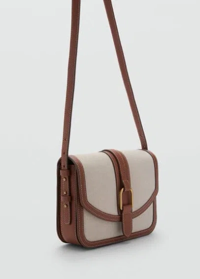 Mango Contrasting Canvas Shoulder Bag Leather