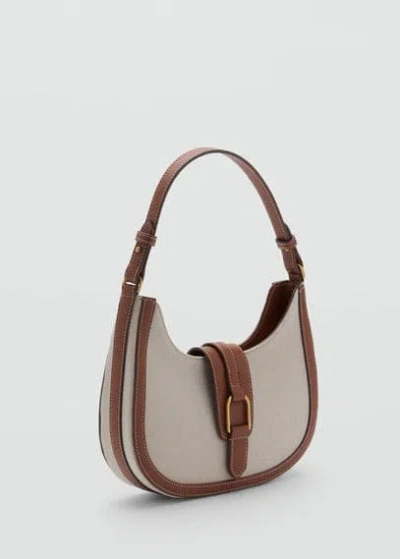 Mango Contrasting Cotton Canvas Bag Leather