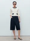 Mango Contrasting Cotton Cardigan Ecru In White