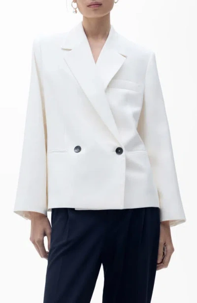 Mango Contrasting Double Breasted Blazer In White