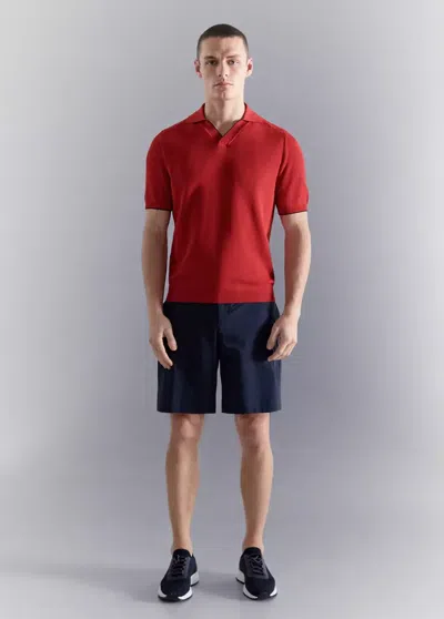 Mango Contrasting Knitted Polo Shirt In Red