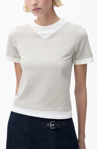 Mango Contrasting Stretch Cotton T-shirt In White