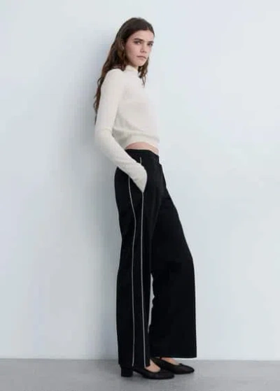 Mango Contrasting-stripe Jogger Trousers Black