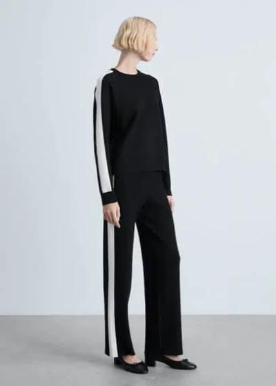 Mango Contrasting Stripe Knitted Sweater Black