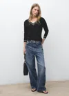 Mango Pull-over À Col En V Contrastant Noir - Femme - 1xl -  In Black