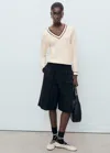 Mango Pull-over À Col En V Contrastant Écru - Femme - Xl -  In Neutral