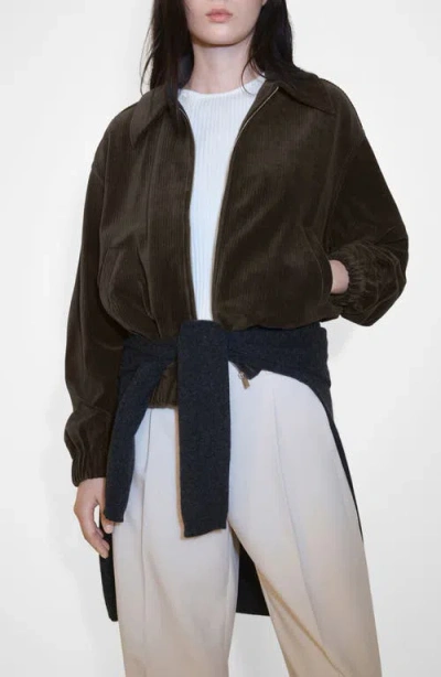 Mango Corduroy Bomber Jacket In Khaki Green