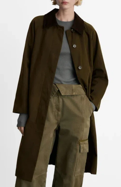 Mango Corduroy Collar Cotton Coat In Khaki Green