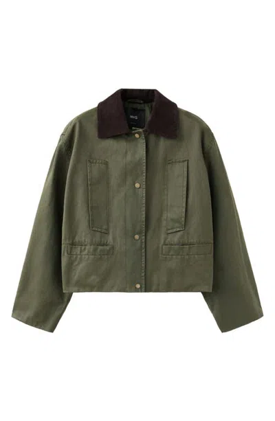 Mango Corduroy Collar Cotton Jacket In Green