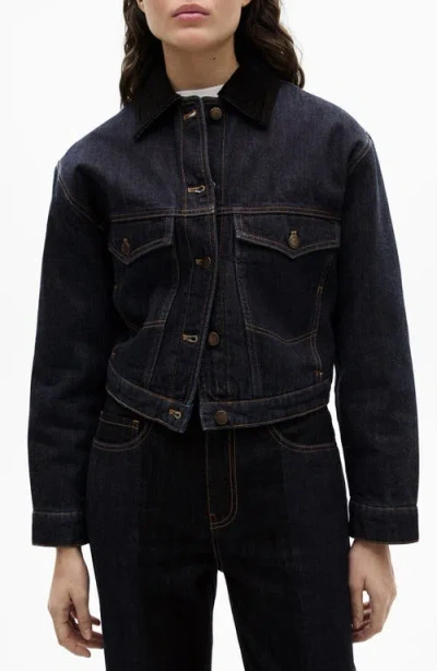 Mango Denim Jacket With Contrast Collar Dark Blue