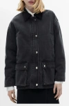Mango Corduroy Collar Denim Jacket In Black Denim