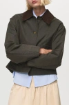 Mango Corduroy Collar Denim Jacket In Green