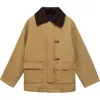 Mango Corduroy Colllar Cotton Canvas Coat In Brown
