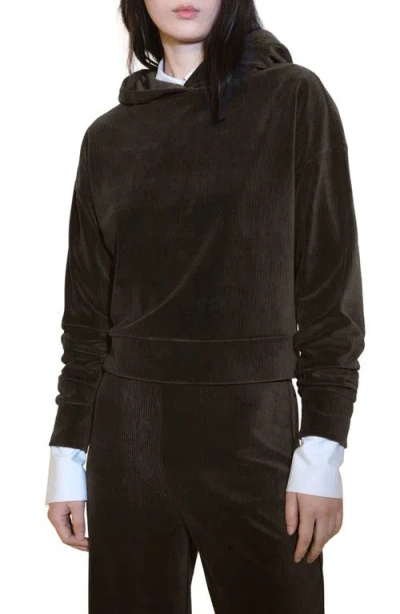 Mango Corduroy Pullover Hoodie In Khaki